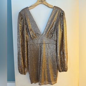 NWT Altar’d State Gold Sequin Long Sleeve Short Dress